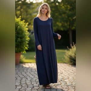 Oska Navy Blue Raw Seams Jersey Knit Lagenlook Cocoon Dress — Size 3 (US 10/12)